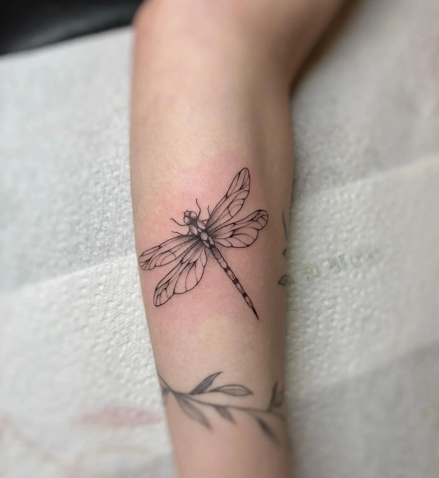 Fineline dragonfly from today! Thanks Iris🖤 
Want to get a tattoo from me or just discuss your ideas? Feel free to send me a DM or email at yvetart.ink@gmail.com. I’d be happy to draw you something custom or check out my flash in my highlight