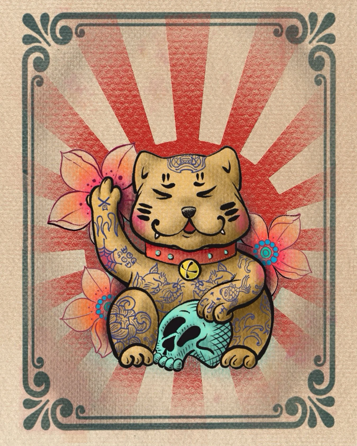 GOOD LUCK and f*ck off 😽 
design is available, DM to make an appointment or get free consultation
.
#volodrtattoo 
#amsterdamtattoo 
#manekinekotattoo