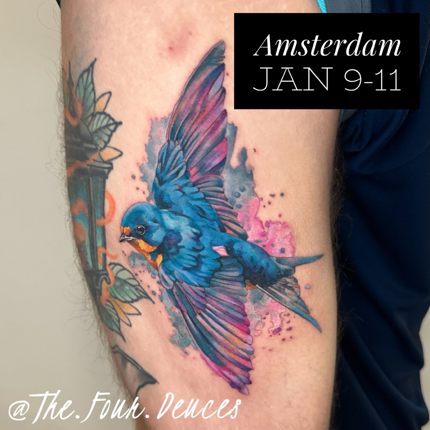 Amsterdam! I&rsquo;ll be doing a guest spot with @the.four.deuces 9-11 January 2026!! 

I would love to tattoo any of my predrawn designs, or custom concepts! I specialize in blackwork realism and watercolor primarily - but I would LOVE to do more pa