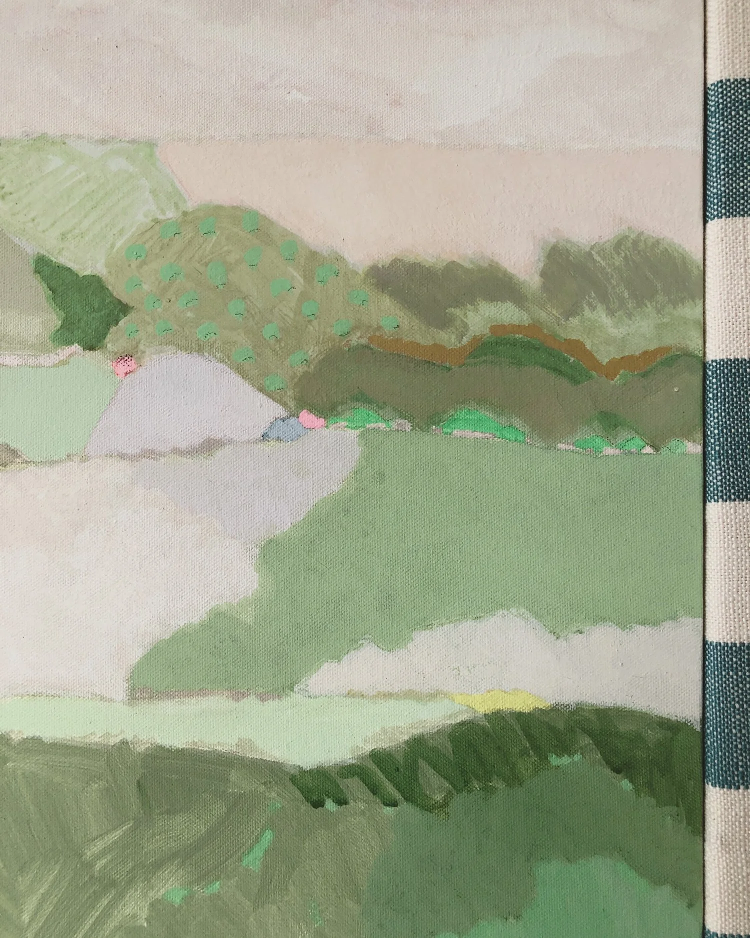 Detail of original painting with fabric frame by Philippa Jeffrey