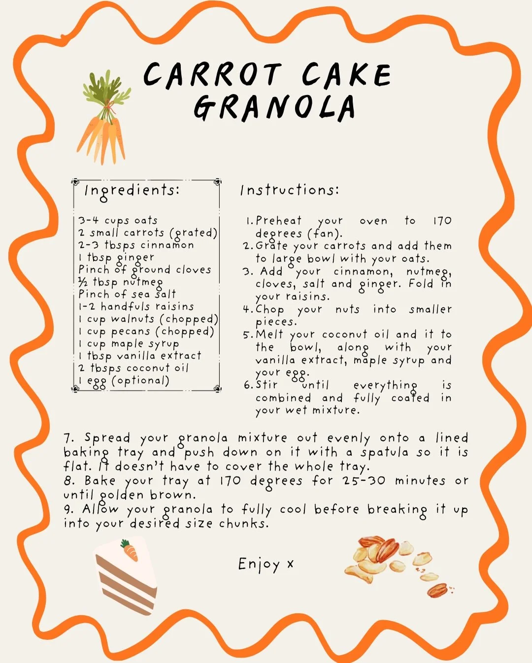 Carrot Cake Granola 🥕🥕

Here&rsquo;s the recipe card as promised! This one is UNREAL you simply have to try xx