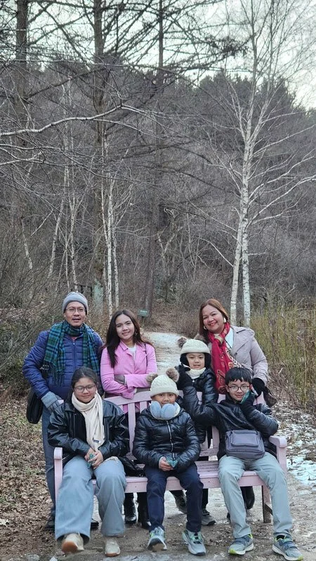Philippine family touring Achimgyo Arboretum, South Korea
