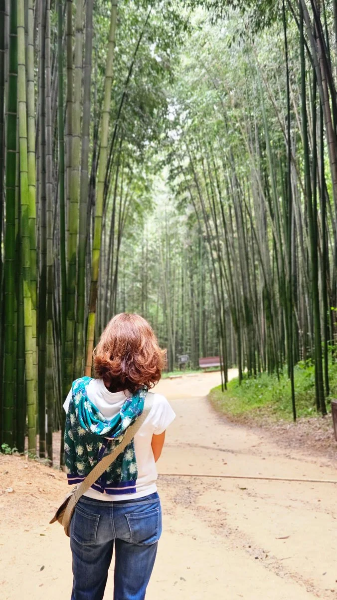 Spanish travelers enjoying a premium private tour in Damyang Juknokwon Bamboo Forest, experiencing a customized Korea itinerary surrounded by peaceful nature.