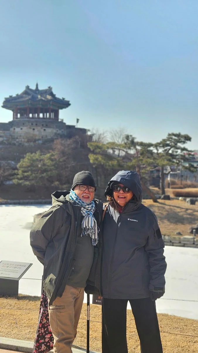 Historic Suwon Hwaseong Fortress wall view in Suwon South Korea