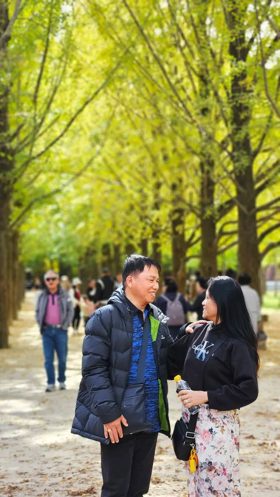 Filipino visitors exploring the iconic winter sonata filming locations during a private Nami Island tour.
