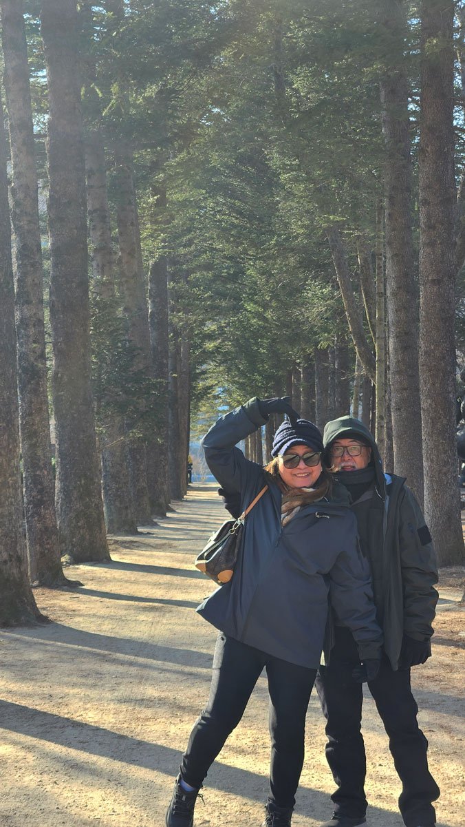 Filipino guests exploring Nami Island romantic pathways