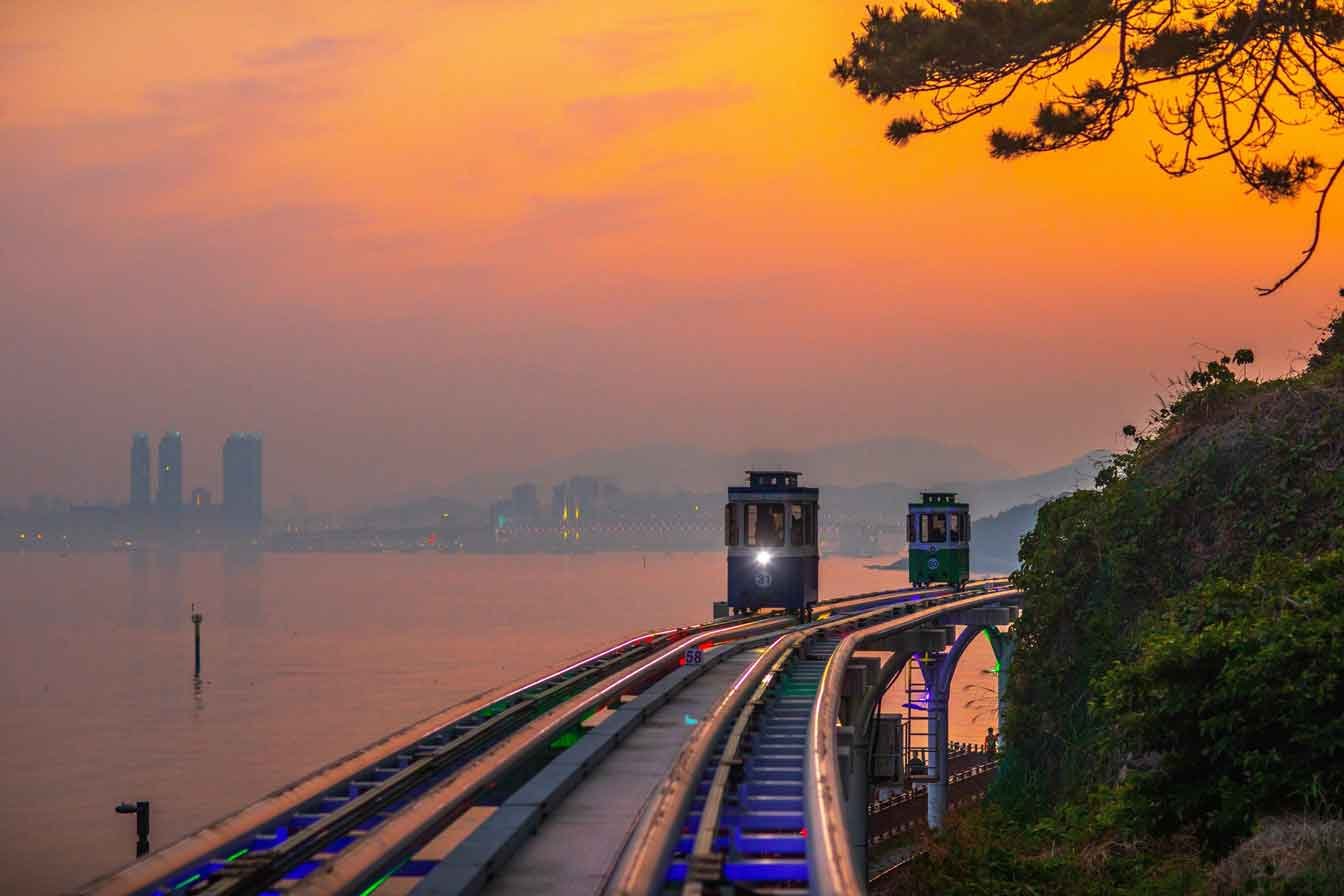 Beautiful coastline seen from Haeundae Blueline Park