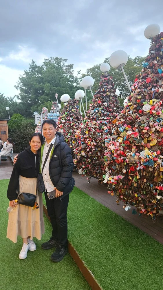 Filipino tourists enjoying panoramic city views during a private tour at N Seoul Tower.