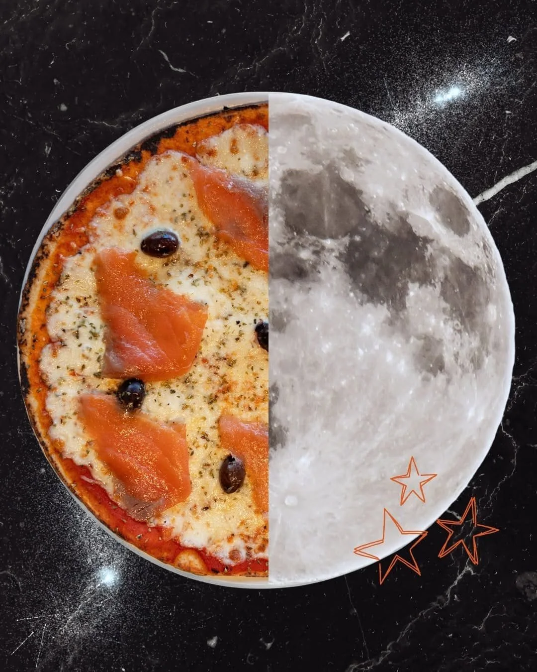 Pizza amb salmó, formatge i olives d'Angelo Pizza Delivery