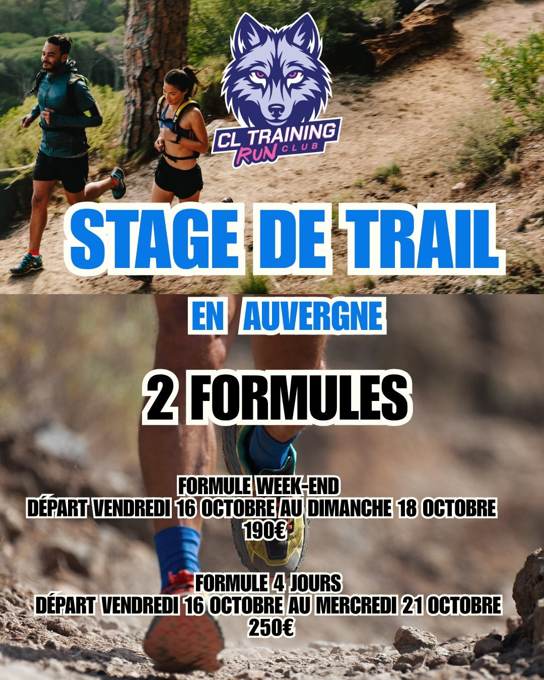 STAGE DE TRAIL EN AUVERGNE BY CLTRAINING 🐺🤩
La meute part  courir dans le massif de Sancy ! 

Les places vont vite partir alors si tu as envie de passer quelques jours avec la Team CLTraining en octobre pour faire du Trail, tu sais o&ugrave; t&rsqu