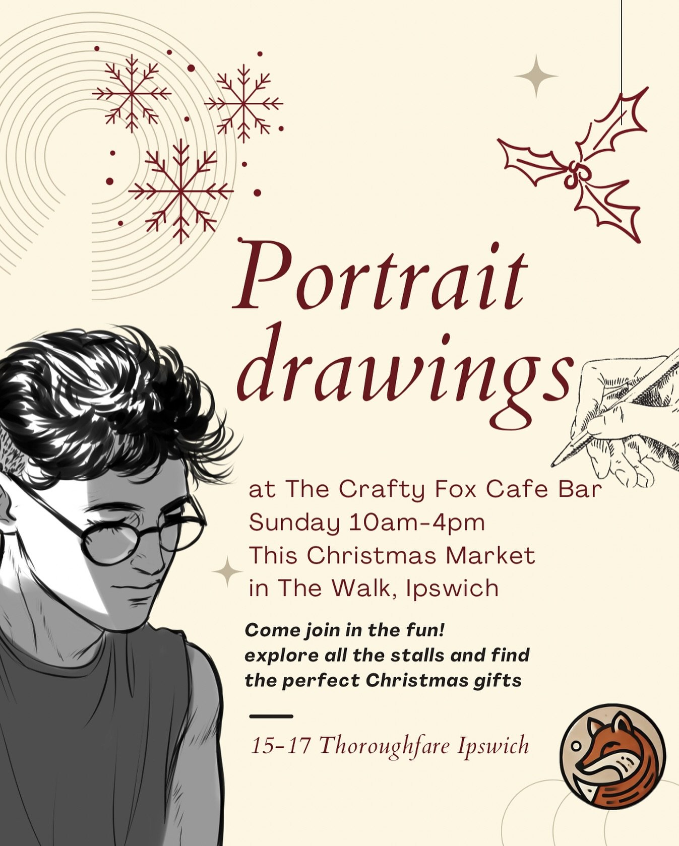 In the walk we have the talented Giovanni drawing portraits in the walk.  If you&rsquo;re looking for a special Christmas gift come and visit us in the walk&hellip; visit all the wonderful stalls, then maybe grab a drink and a bite to eat! 

#Christm