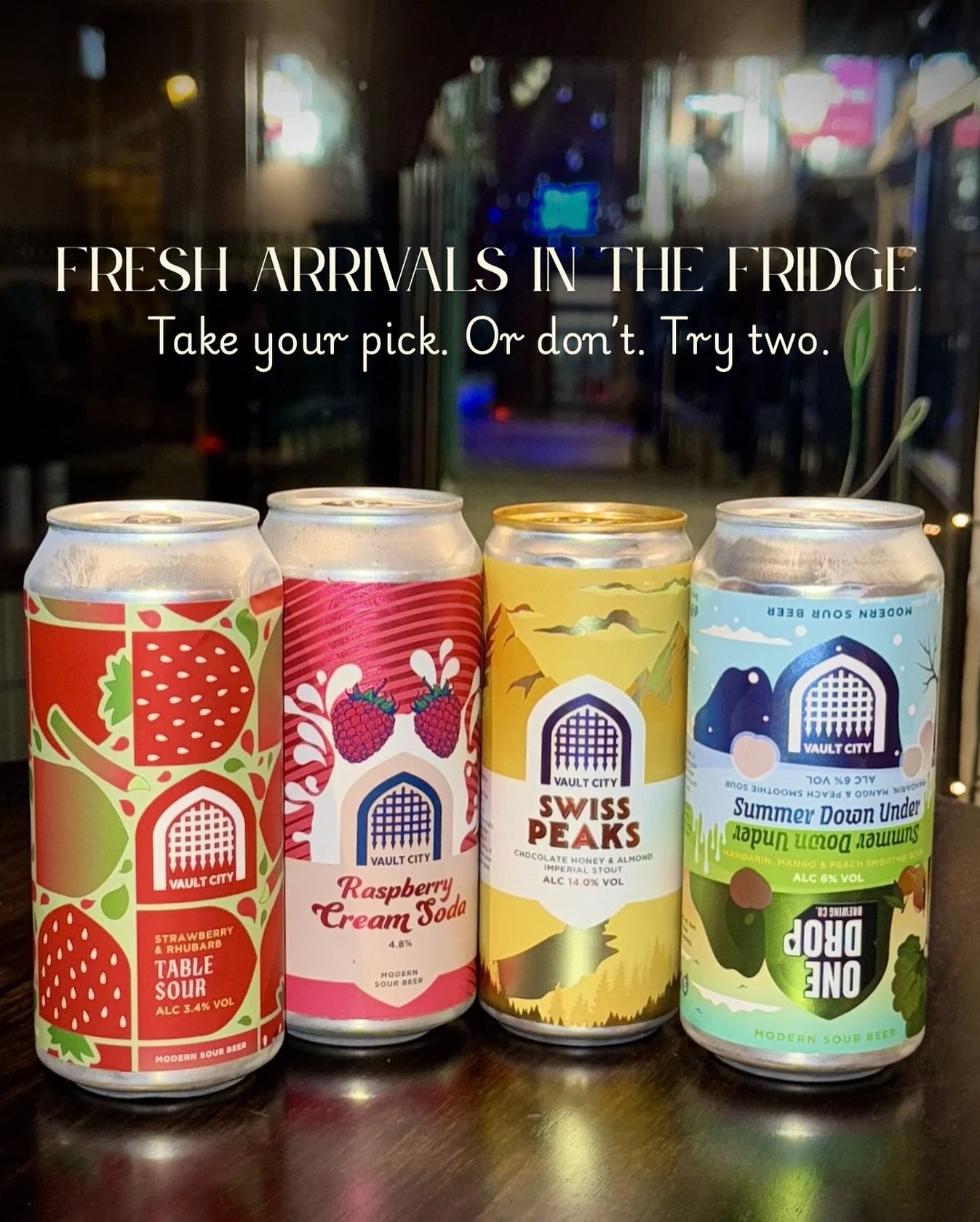 The fridge just became difficult to choose from.

🍓 Strawberry &amp; Rhubarb Table Sour
🍇 Raspberry Cream Soda
☀ Summer Down Under
⛰ Swiss Peaks Imperial stout (14%)

If you could only pick one tonight &mdash; which is it?

Open late in Ipswich 7 d