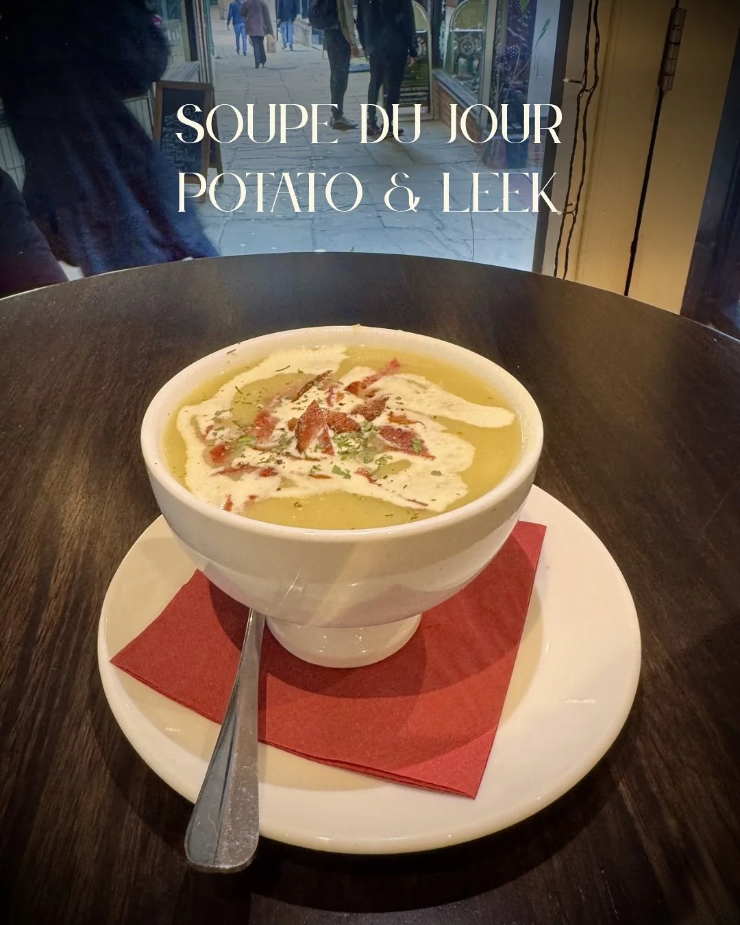 Soupe du jour today: Potato &amp; Leek, finished with cream and crisp bacon.

Simple, comforting and perfect by the window while Ipswich goes by&hellip;

#ipswich #ipswichfood #suffolkfood #dogfriendlyipswich #thecraftyfox