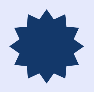 A dark blue starburst shape with multiple points, set against a light blue background.