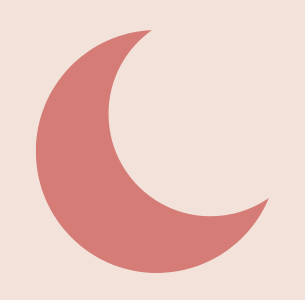 A pink crescent moon on a beige background.