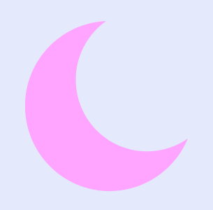 Pink crescent moon on a light blue background.