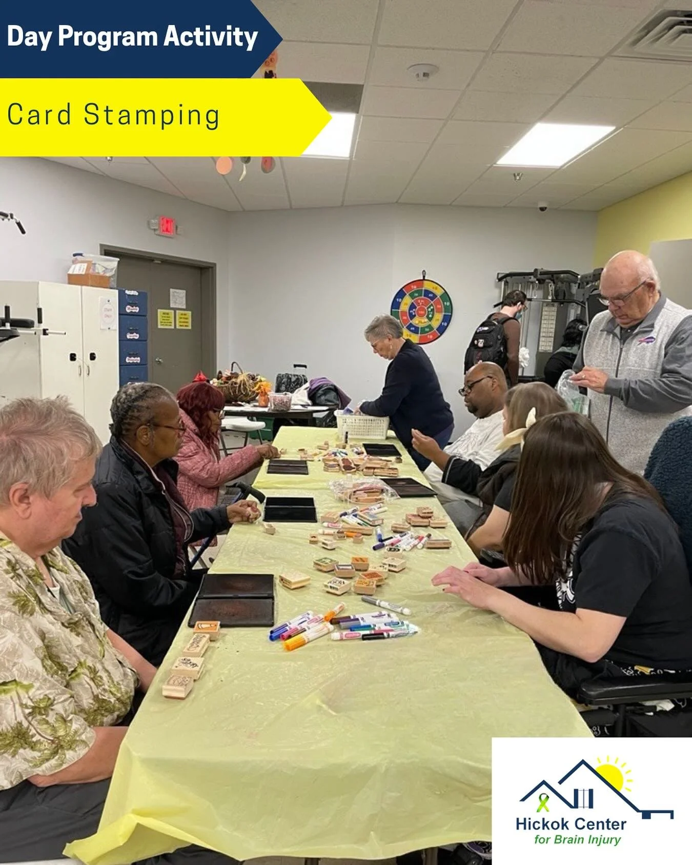 Participants were so happy to welcome Mr. and Mrs. Hinds to run a card stamping activity! What a great way to spend a Wednesday! 💌 Thank you to Mr. and Mrs. Hinds for volunteering their time at the Hickok Center!