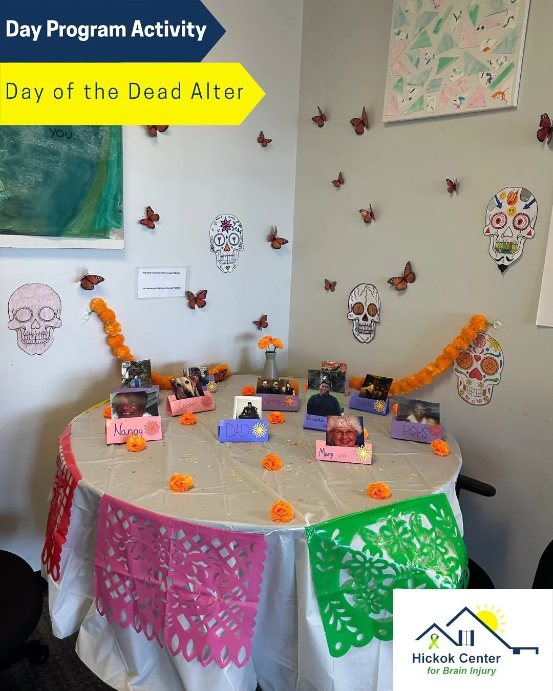 In program this week participants joined in on creating a Day of the Dead Alter to honor their loved ones who have passed! 🧡 
These alters welcome their spirits back to the living to celebrate the life they had. Marigolds are placed to help guide th