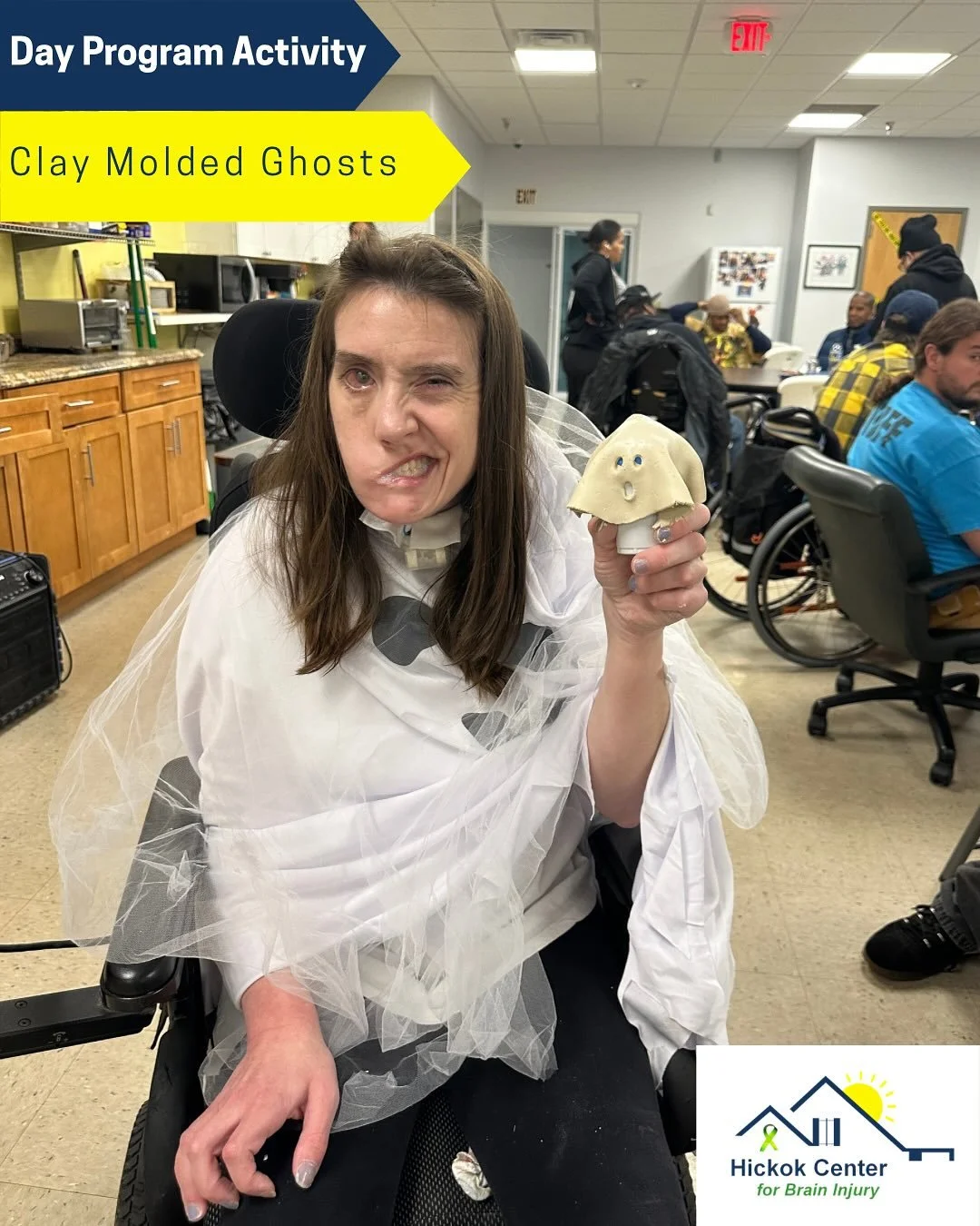 Swipe to the end to see the final result of this spooky craft: Clay Molded Ghosts!!!! 👻 💚💙💛
Stay tuned to see more Halloween festivities coming up at the Hickok Center for Brain Injury!