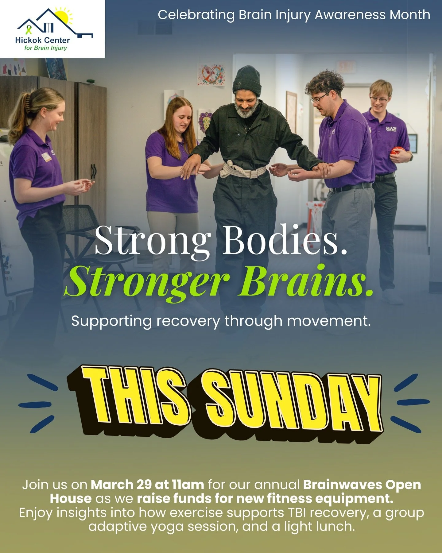 Movement supports recovery. Community makes it stronger. 🧠 

Join us this Sunday at 11am for our annual Brainwaves Open House as we raise funds for new fitness equipment and share what recovery through movement really looks like! Learn about all the