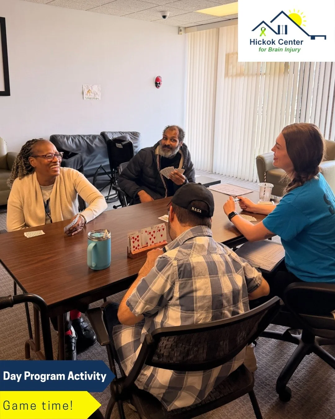 On this relaxing Friday afternoon, DSP Sarah and participants spent time in the lounge enjoying a friendly game of rummy. A little healthy competition to end the week on a high note! 💙💚💛