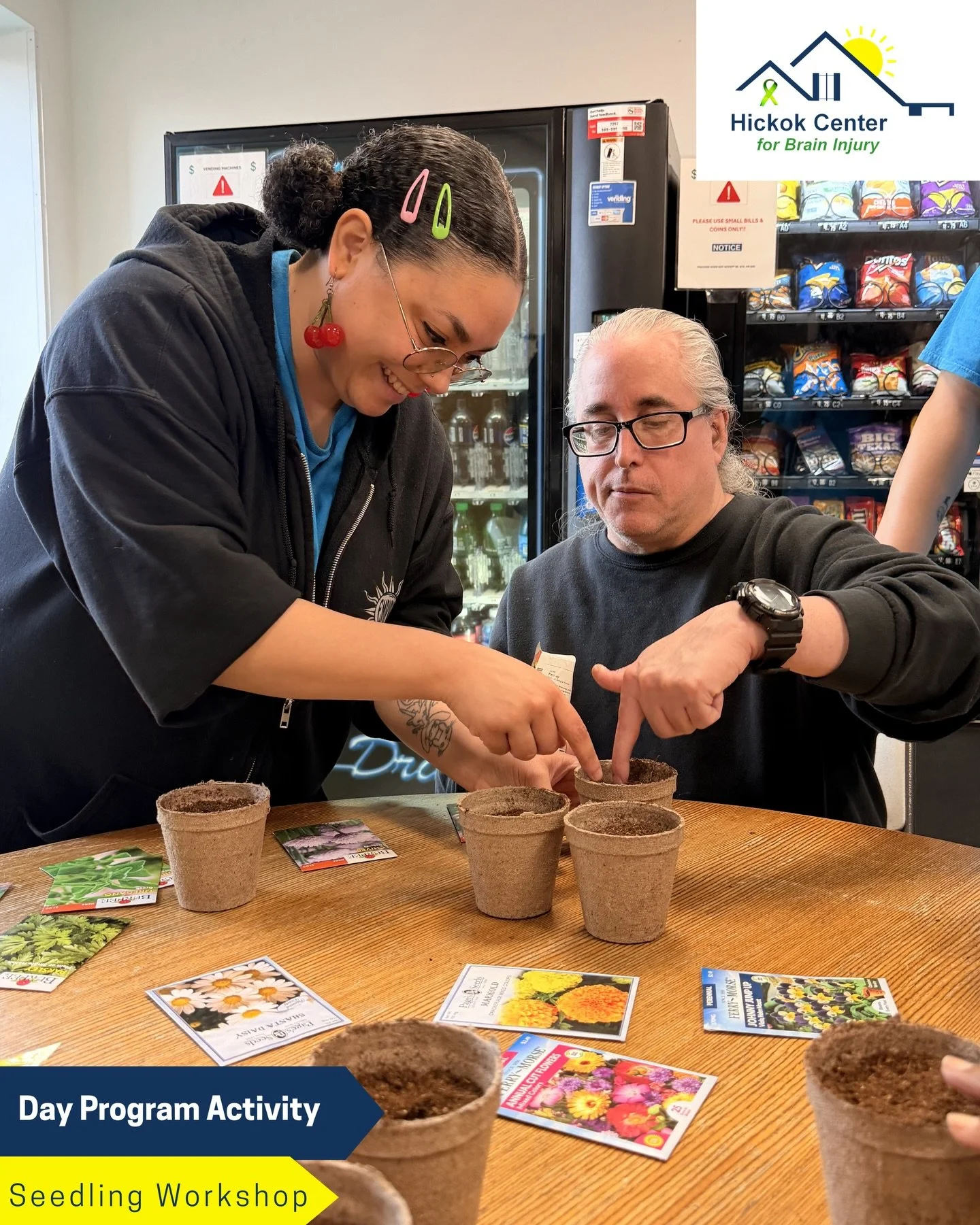 🌱 🪴 Yesterday during day program at the Hickok Center, we spent time starting seedlings that will be planted in our outdoor garden next month. Participants planted a mix of daisies, forget-me-nots, cut wildflowers, and herbs like mint, parsley, chi