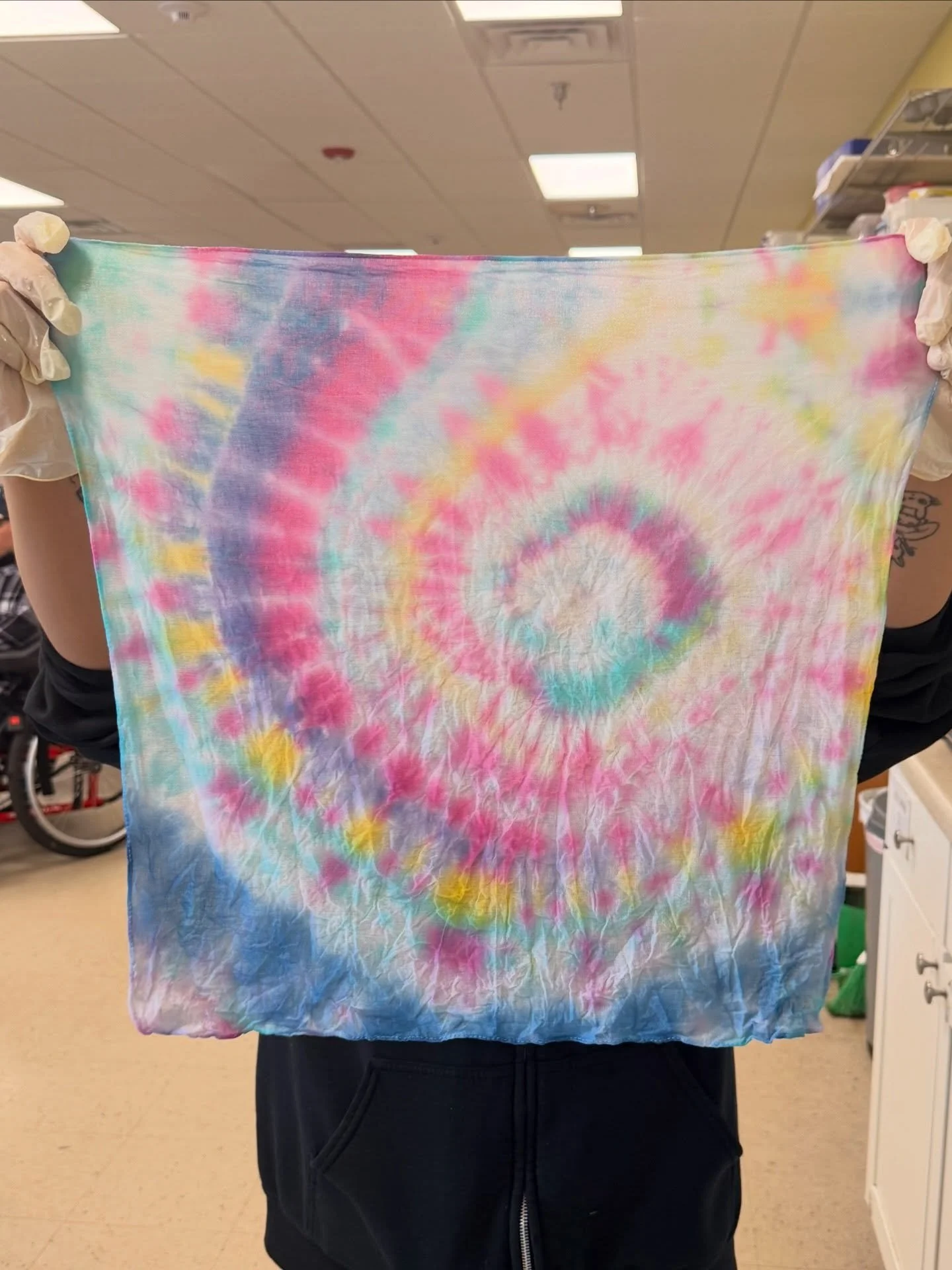Check out these beautiful tie-dye bandanas that participants designed and made yesterday in program! We loved seeing how many participants took part and can&rsquo;t wait to run more tie-dye activities in the future! 💙💚💛