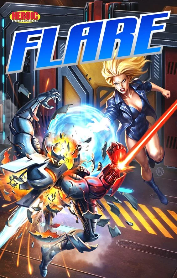 "FLARE vs. MEKANO" comic book cover illustration.