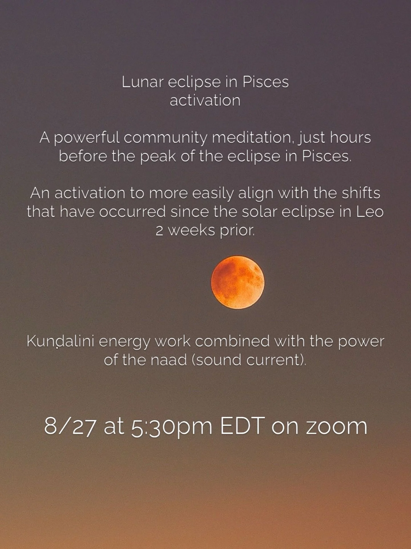 The next virtual community meditation is next week! This one will also work with the eclipse energies. We&rsquo;re closing out summer and moving into the season of Earth. One way to embody this energy is to get still and stabilize your own field. We&