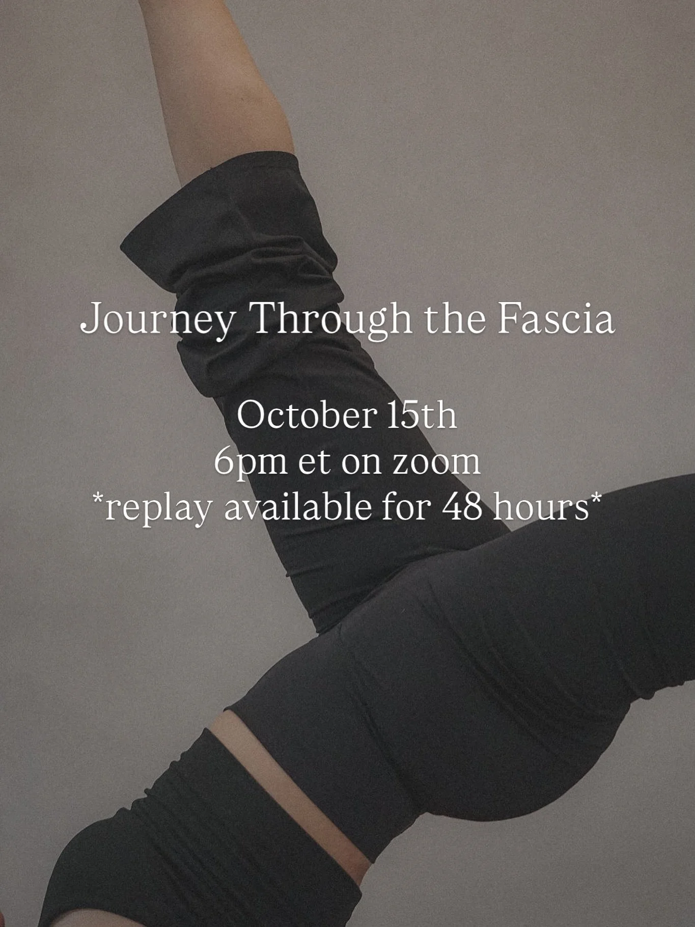 Next week I&rsquo;m offering a special class: Journey Through the Fascia!
 
If you have neck pain, back pain, tight hamstrings or hips, shoulder stiffness, digestive concerns, kinks, knots, tension, or feel as though you can&rsquo;t make progress des