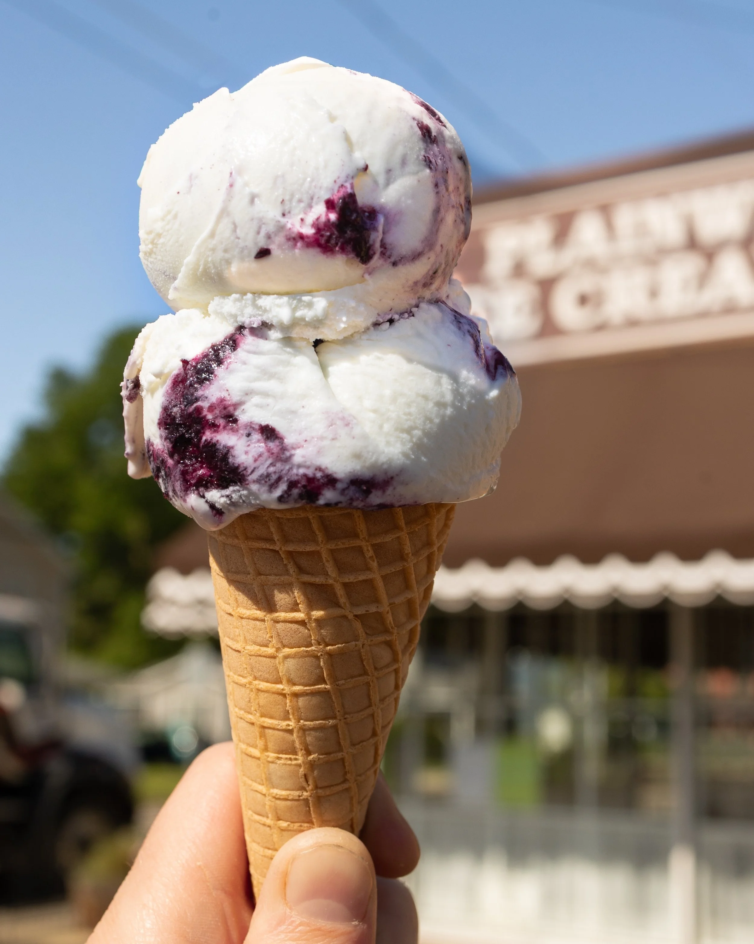 Blueberry Marble is out now! Available in scoops and half gallons, come try one of our most popular summer flavors!