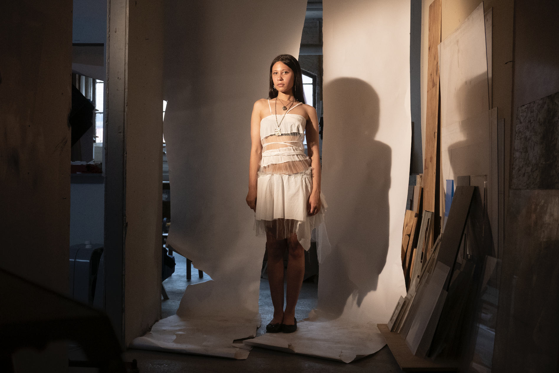 Look 2:
Organic Cotton and Tulle Dress. Modelled by Michelle Nia. Choreography and styling by Madeline Hansen. Photographed by Luca Klauba. S/S 2025.