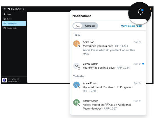Introducing In-App Notifications in the Transfix Solutions Console