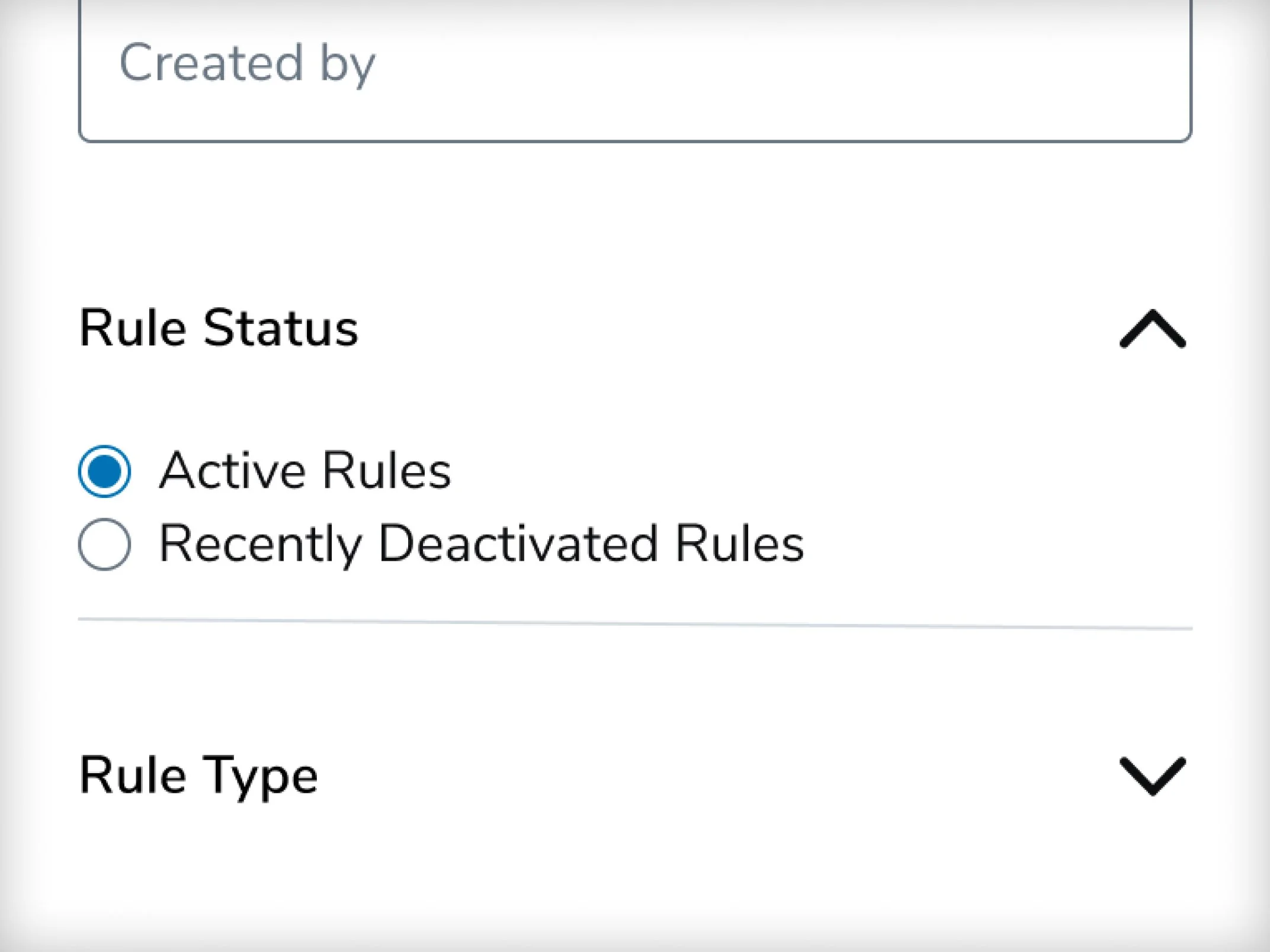 Rule Status filter in the Rates Control Panel showing active and recently deactivated rules