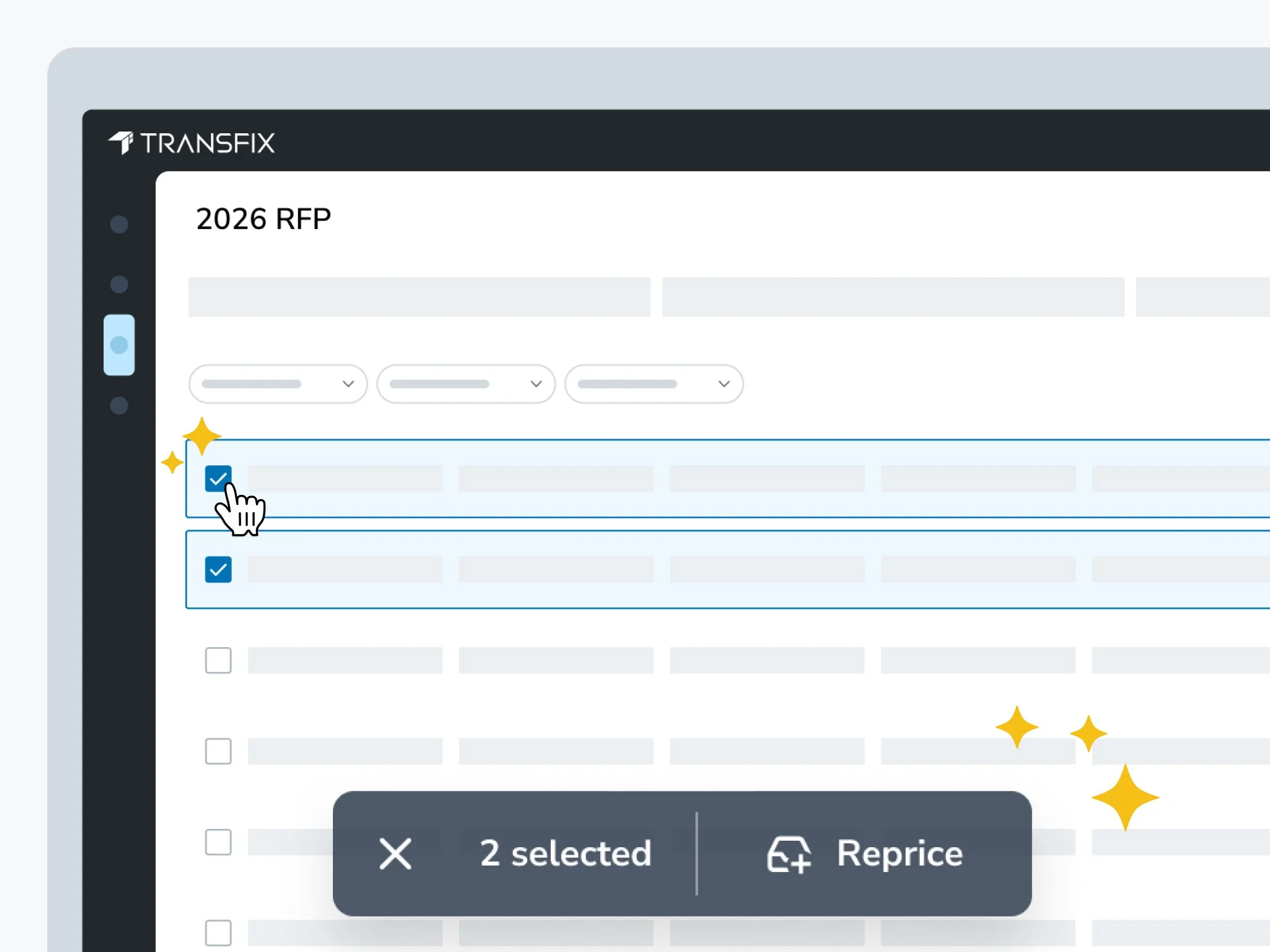 Transfix Contract RFP Repricing selecting lanes on a closed RFP to reprice mid-contract