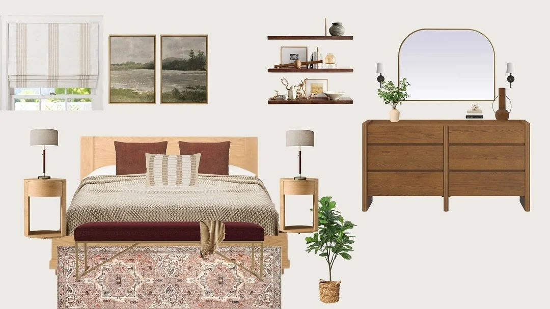 1. Moodboard 
2. 3D rendering
3. Current room that is waiting for transformation 

With rendering you can easily understand how you room will look like while the moodboard showcases all the item that you&rsquo;ll have in the room, they all are in the