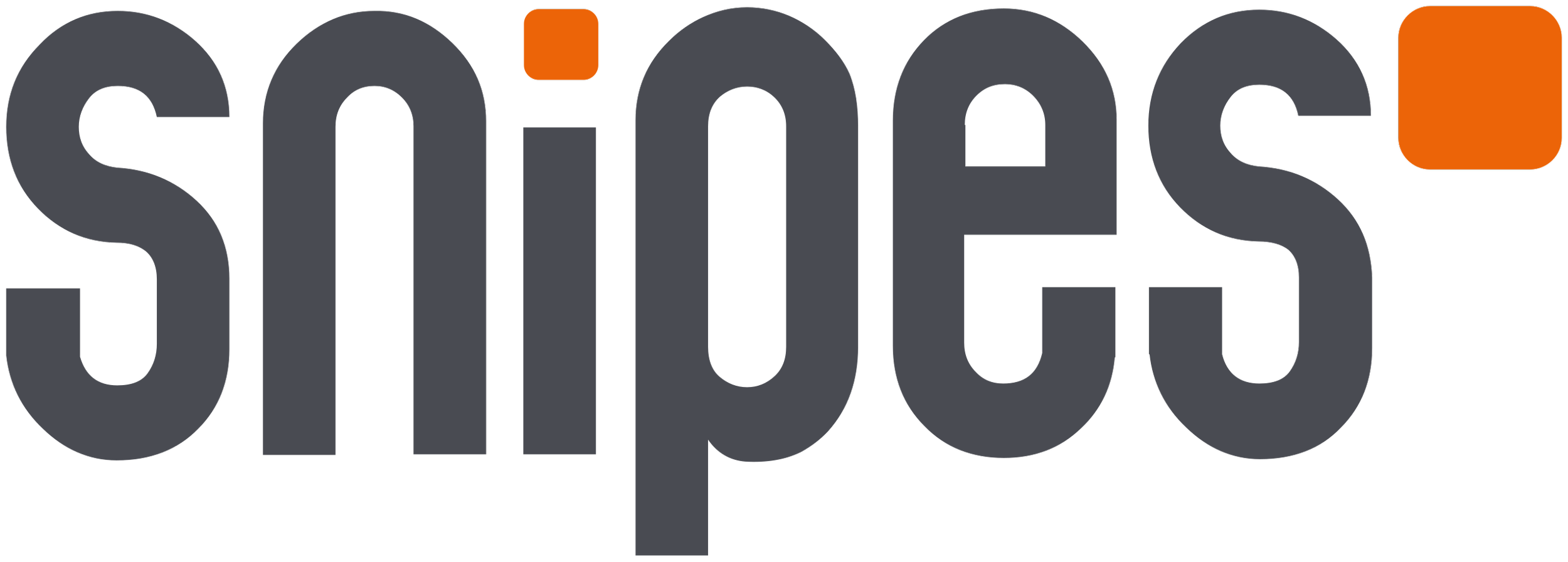 The word 'SNIPES' in bold black letters with an orange square above the letter 'I' and an orange rectangle at the top right corner of the word.