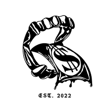 A stylized black and white illustration of a fist gripping a dollar sign, with a small banner below that says "EST. 2022."