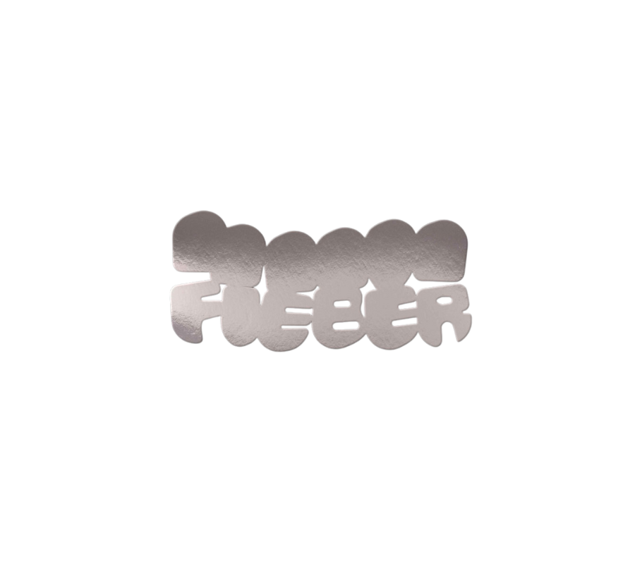 Metallic 3D text spelling 'OG KEEMO FIEBER' with stylized cloud shapes above it