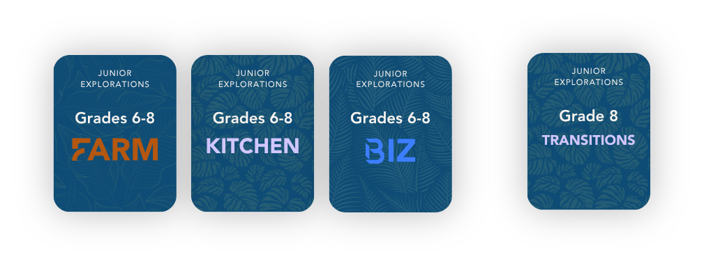 Junior Explorations workbook covers and Junior Transitions workbook cover