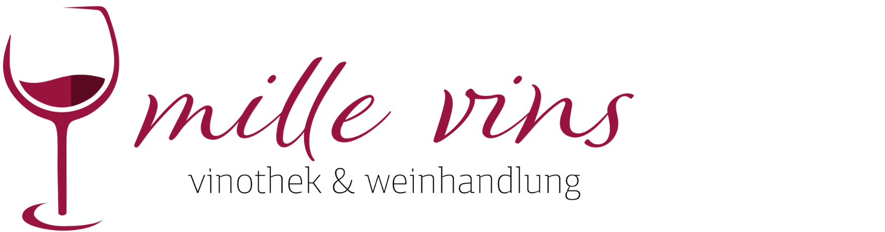 Logo eines Weinglases und der Schriftzug 'mille vins' in weinrot.