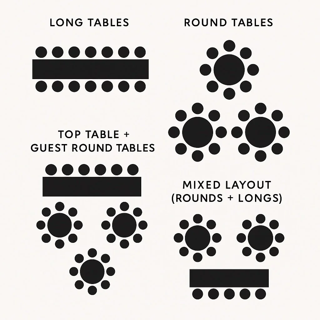 Table Layout Variations Wedding Table Layouts: Rounds vs Longs vs Mixed – What’s Right for You ...