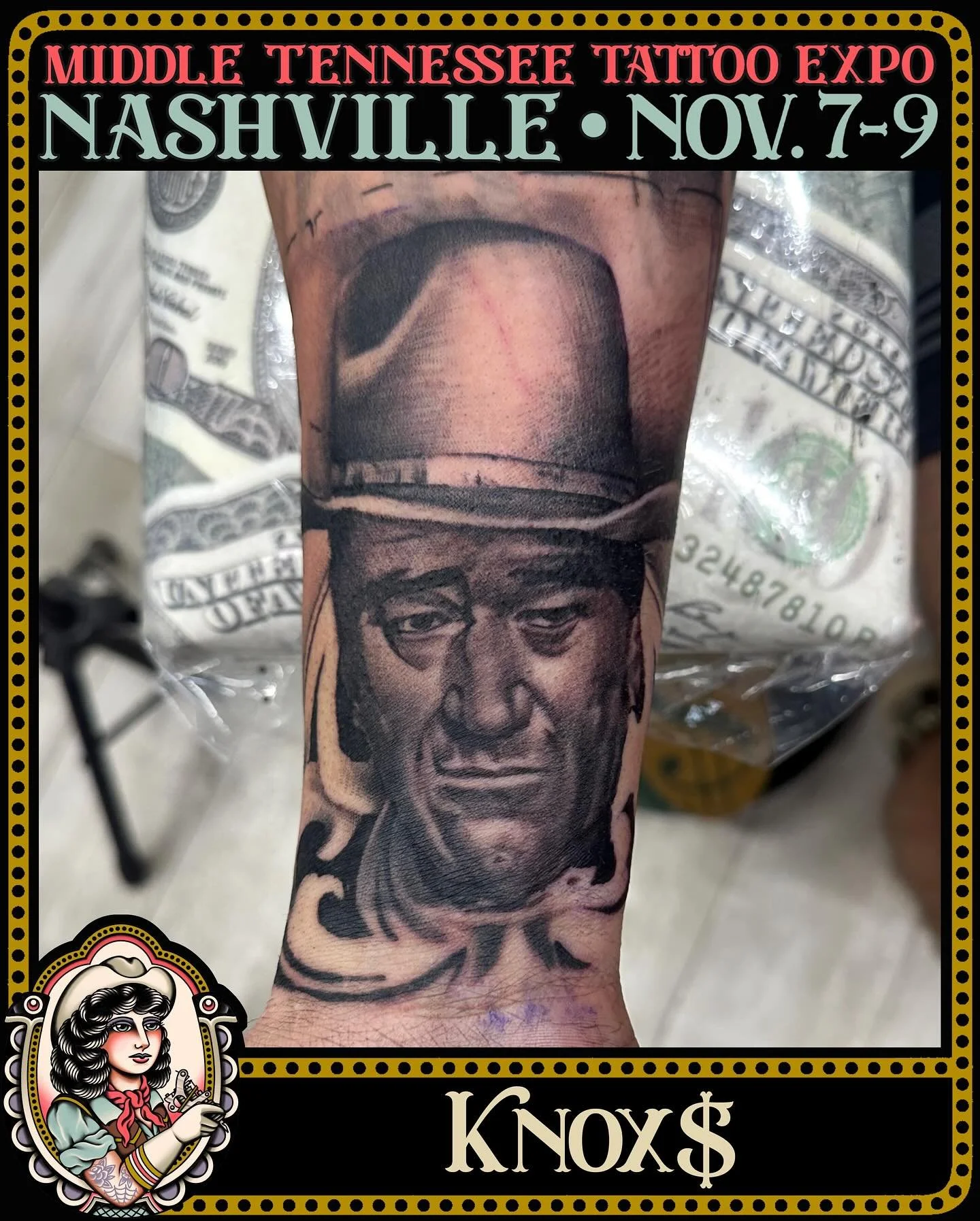 @tatted4life80 will be ridin&rsquo; into Nashville soon for the Middle Tennessee Tattoo Expo! Isaac is ready for all of your awesome ideas - book ahead, walk-up with your idea, or pick from@flash and pre-drawn designs he&rsquo;ll have displayed at th
