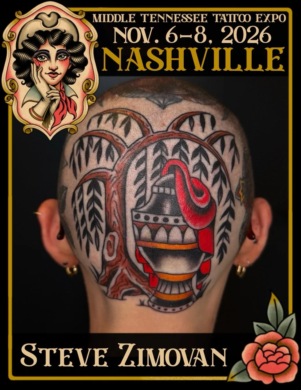 We believe in Steve 🫡  @zimovan is BACK! Middle Tennessee Tattoo Expo welcomes his folky American traditional, black and grey traditional, and vintage traditional tattoos. Walk up and pick out some flash or secure a spot by booking ahead through the