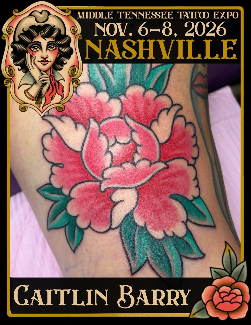 Want a cool tattoo? @caitberries has peony of options! 🌸🍓 Caitlin will be tattooing American traditional, folk, and tribal tattoos at MTTE this fall! Bring your ideas to Caitlin, pick out some flash, or book ahead through the email&nbsp;caitlinbtat