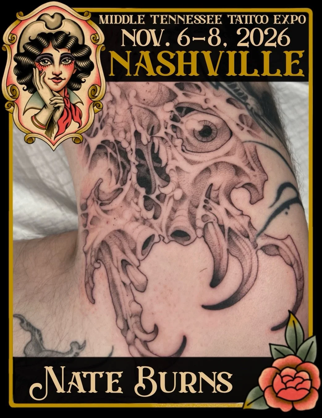 If the art is great- it came from Nate! 😎 @revoltingworship is back bringing his fine line, illustrative black work to the Middle Tennessee Tattoo Expo this fall! Pick out some flash at his booth or book ahead via email&nbsp;revoltingworshiptattoos@