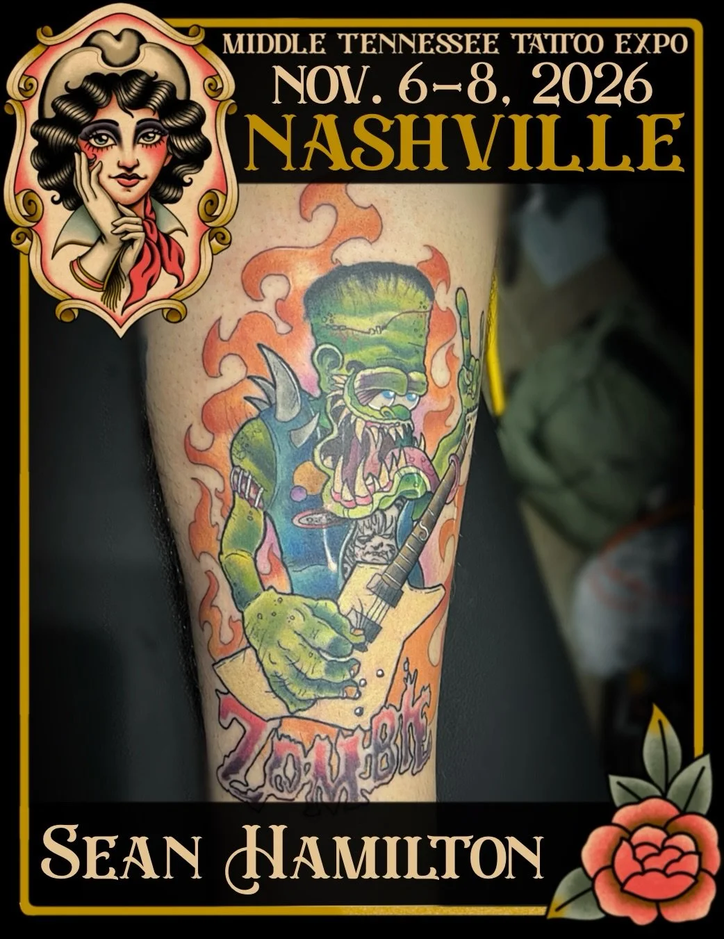 This must zom-bie the place 🧟&zwj;♂️ Tattoo artist @seaninyourhead is back at the Middle Tennessee Tattoo Expo with his mix of old school and traditional designs. Bring your ideas to Sean, pick out some flash, or secure a spot by booking ahead via e