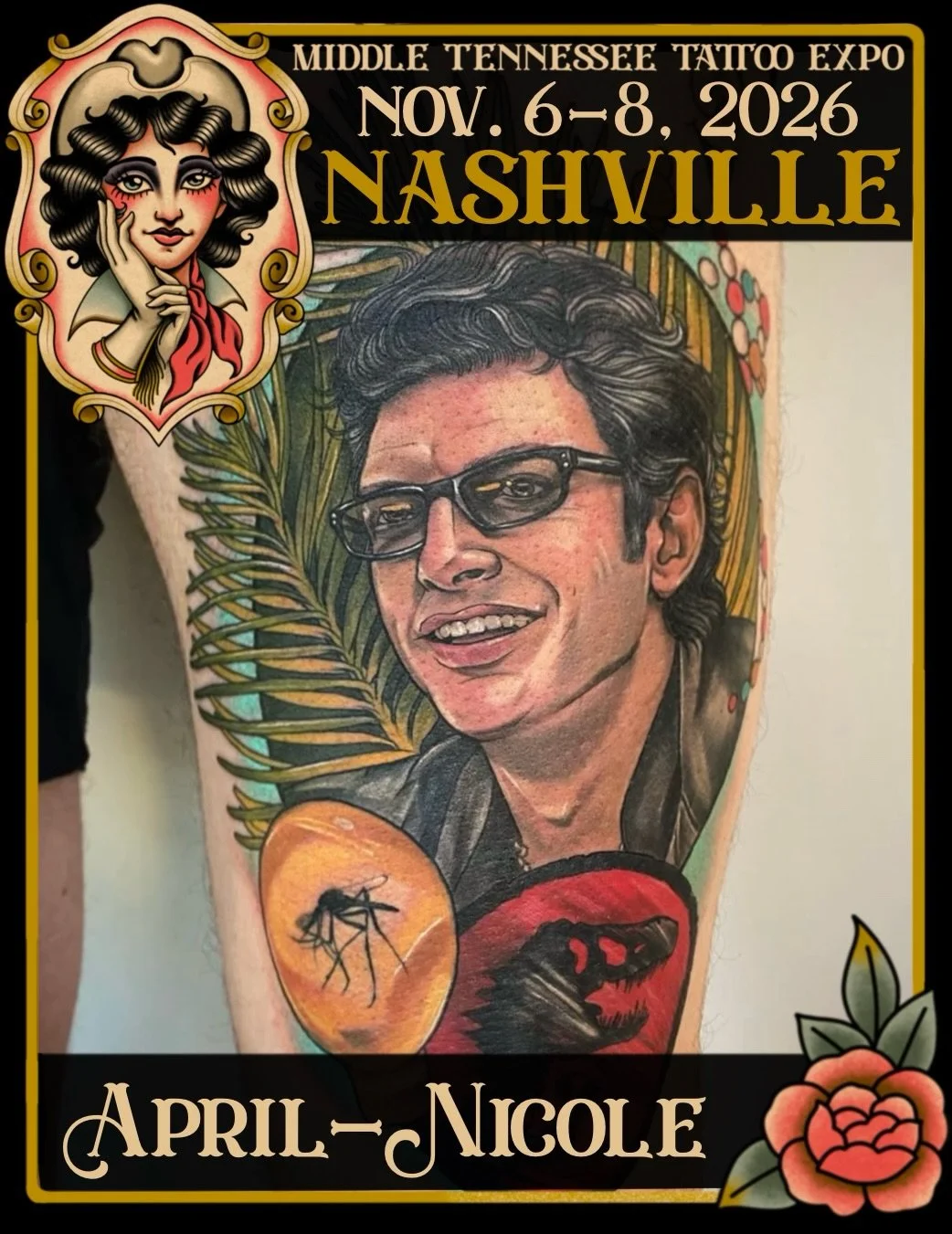 April&rsquo;s tattoos are pure gold...blum. 🦕🌿 Illustrative and neo traditional tattoo artist @aprilnicoletattoos is back at the Middle Tennessee Tattoo Expo and is ready to tattoo you! Bring your ideas to April, pick out some flash, or secure a sp