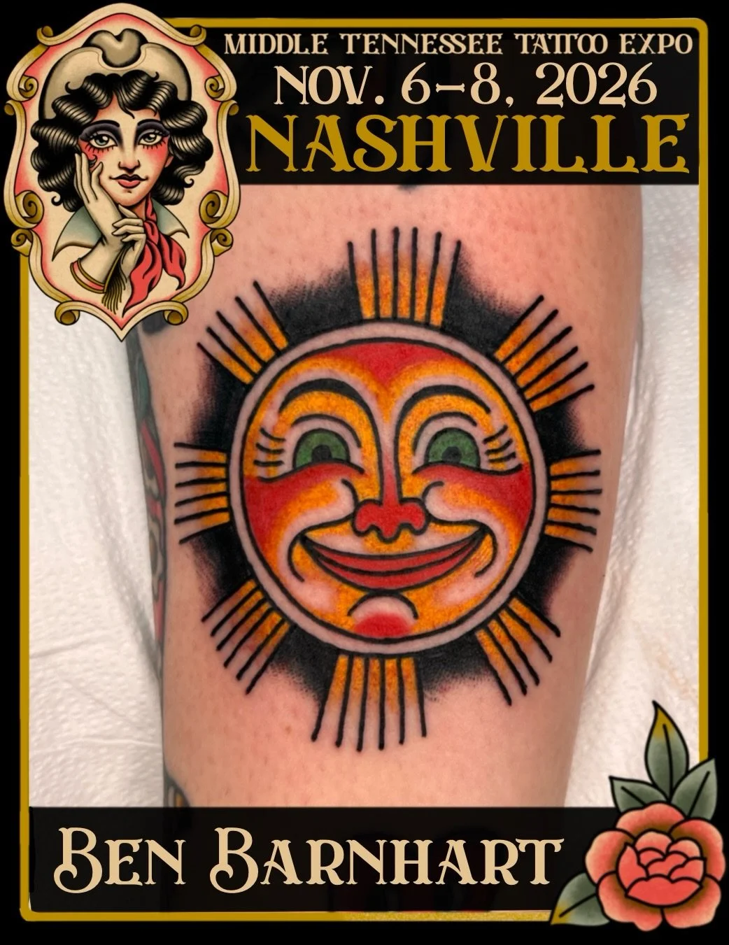 It&rsquo;s more fun when you got the sun! 🌞 Tattoo Sunshine&rsquo;s Ben Barnhart @barnharttattoo is back and bringing his traditional and Japanese influenced tattoos to the Middle Tennessee Tattoo Expo. Pick out some flash at Ben&rsquo;s booth or se