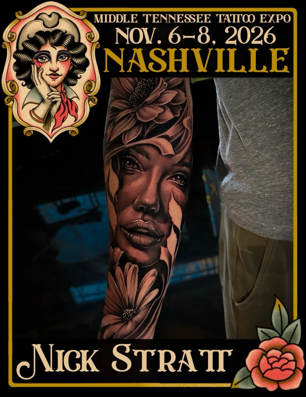 Get a sick tat from Nick Stratt! 🩶🖤 Black and grey realism artist @nick_stratt will be joining us this fall at the Middle Tennessee Tattoo Expo. Make sure you book ahead to secure a spot with Nick, just text&nbsp;916-292-2118 to book!
&bull;
&bull;